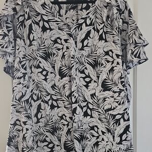 Lane Bryant Black and White Leaf Print Blouse
